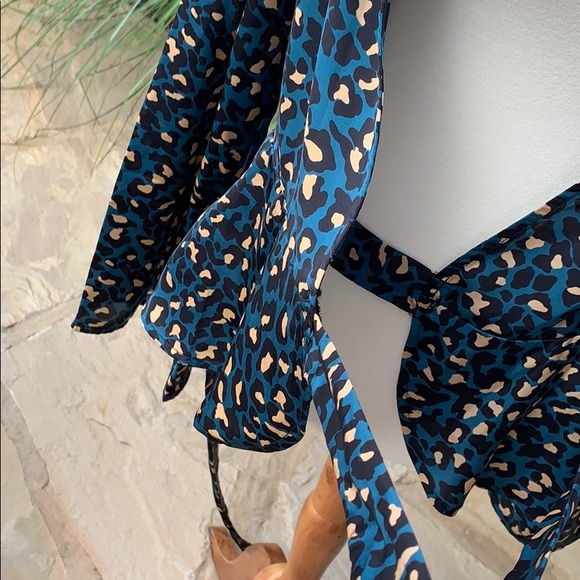 BCBGeneration Teal Leopard Print True Wrap Blouse - Picture 7 of 9